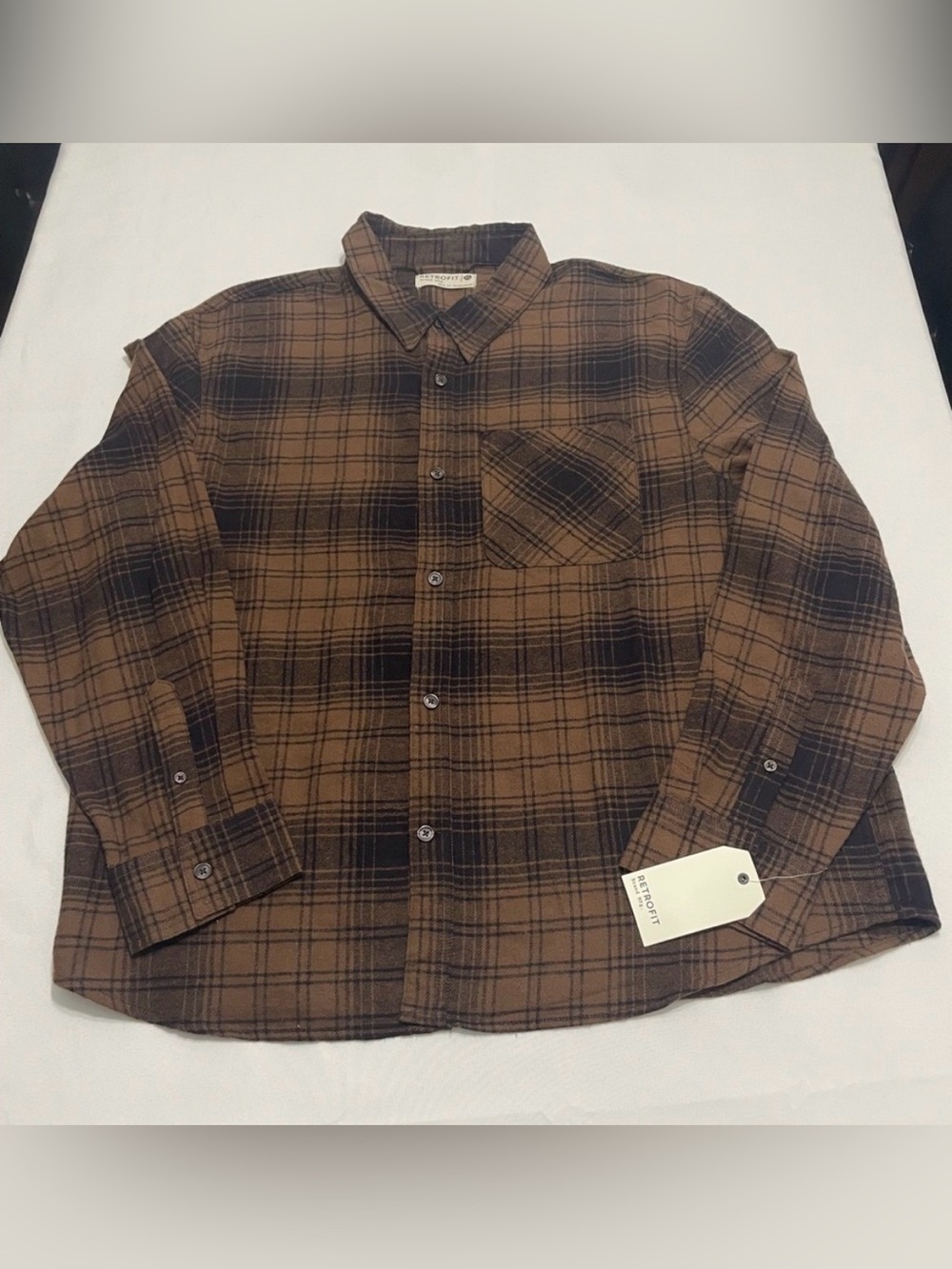 Retrofit Men's Brown and Black Plaid Button-Down Shirt NWT
